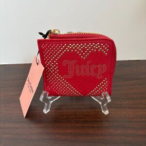 Juicy Couture Red Lovely Day Studded Heart JC Charm Zip Card Holder Wallet